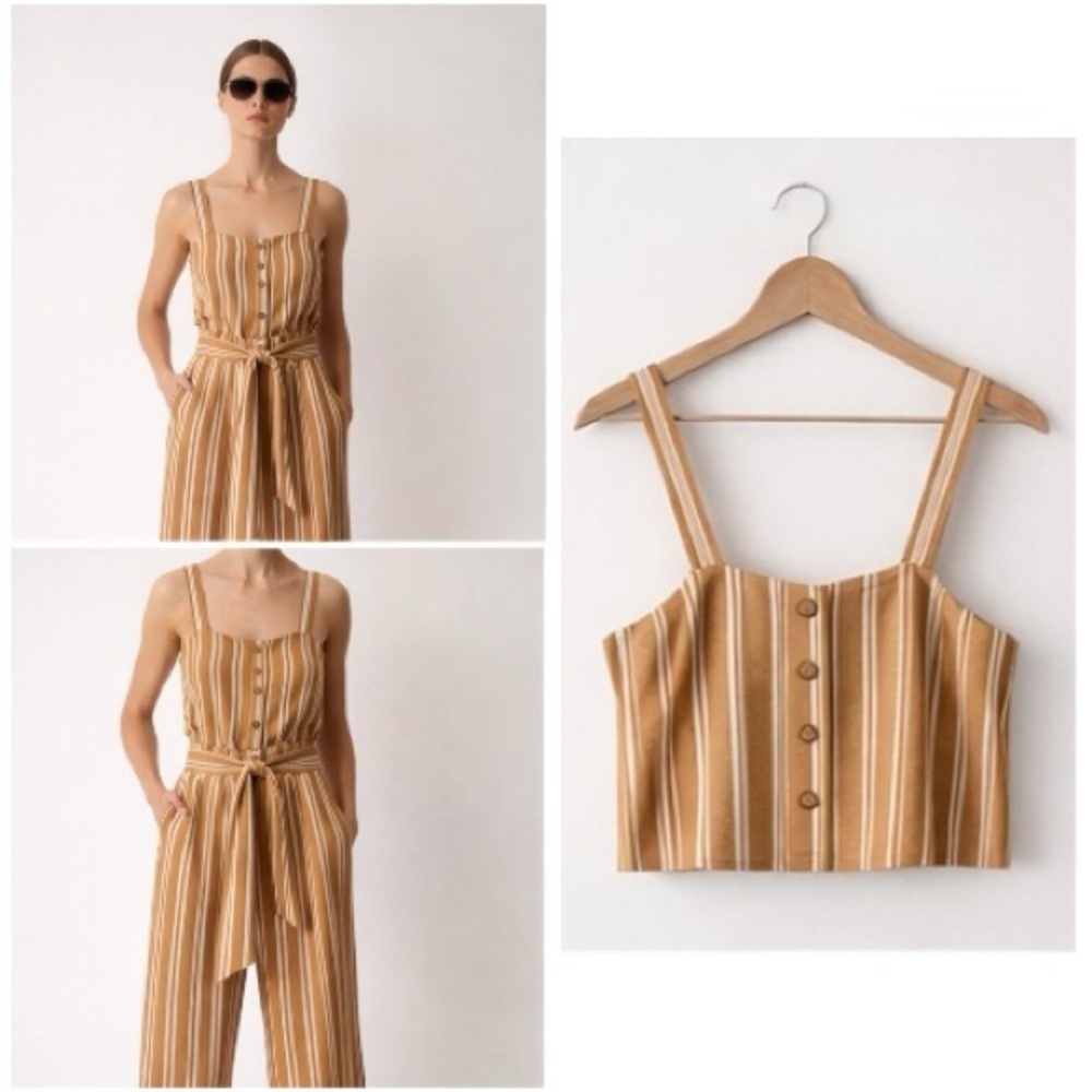 JUST Female Wendy Striped Lyocell Button Front Crop Top Medium Neutral